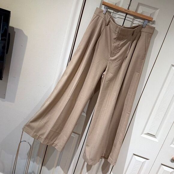 NWT Madewell The Harlow Superwide Leg Pleated Trouser Brushed Twill Tan Beige 14 - Picture 8 of 12